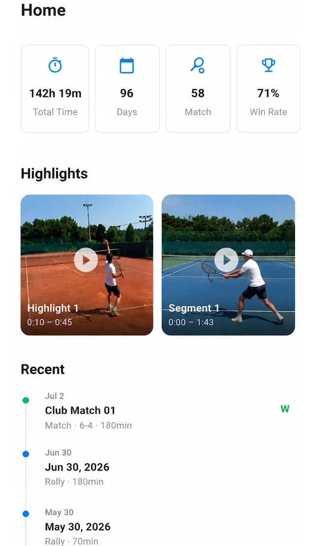 Stats and calendar accumulating in the OverRally home screen